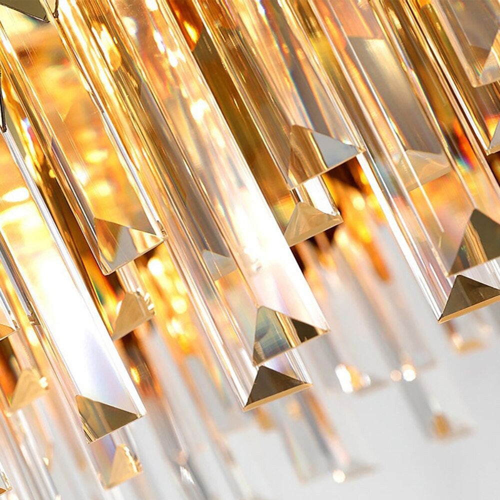Drum Crystal LED Chandelier – Gold Finish, 3000K Warm