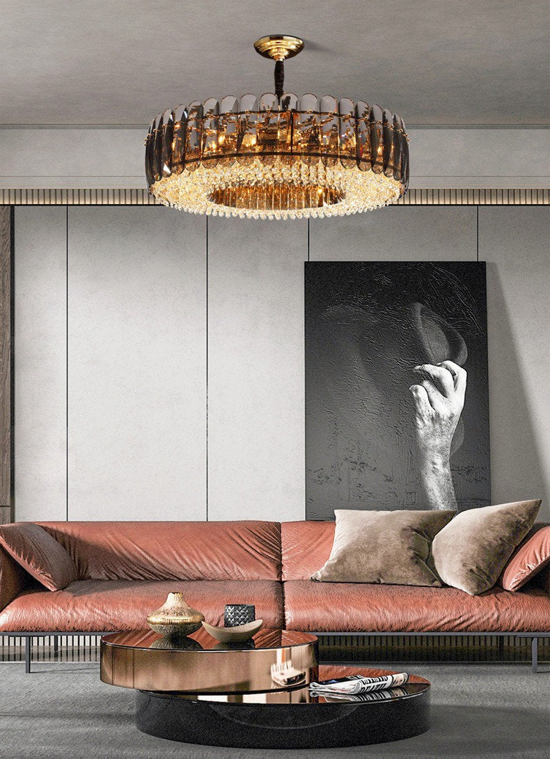 Sculptural Glass & Crystal LED Chandelier