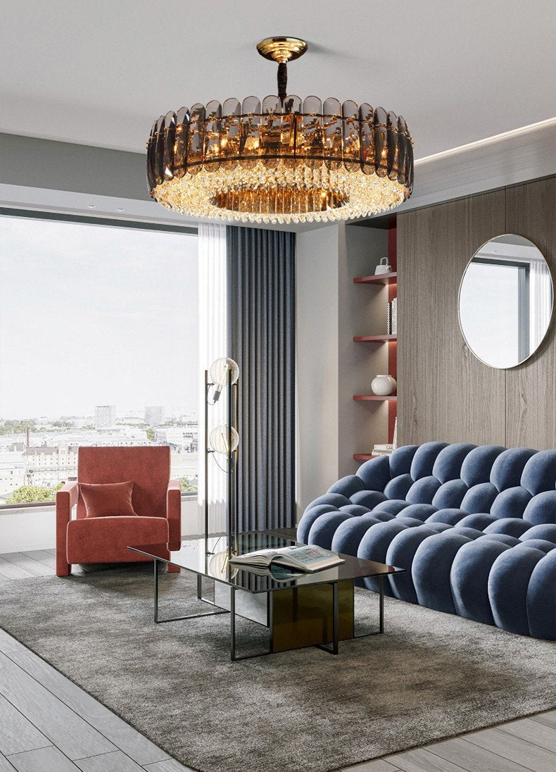 Sculptural Glass & Crystal LED Chandelier