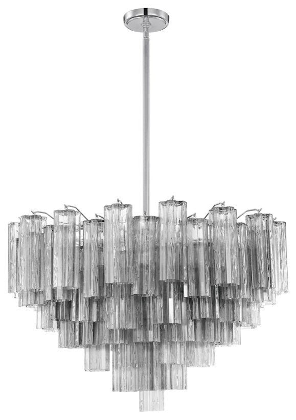 Tronchi Star Multi-Tier Smoke Glass Chandelier in Chrome (16-Light)