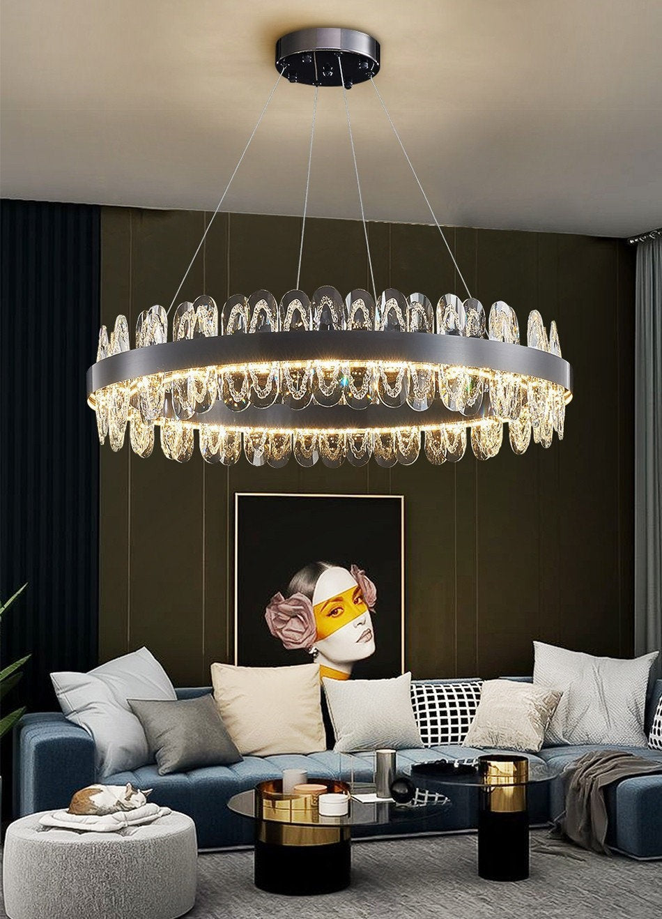Adjustable Multi-Ring LED Crystal Chandelier