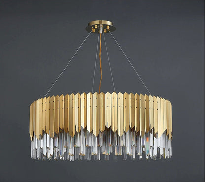 Drum Crystal LED Chandelier – Gold Finish, 3000K Warm
