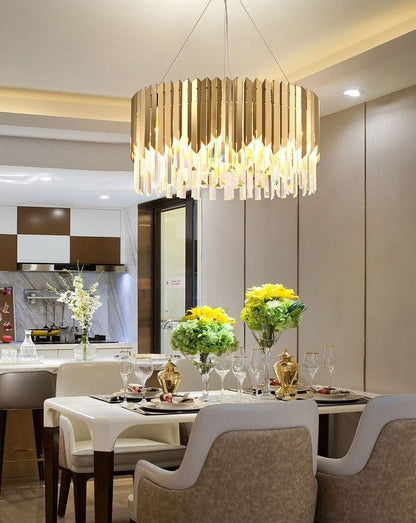 Drum Crystal LED Chandelier – Gold Finish, 3000K Warm