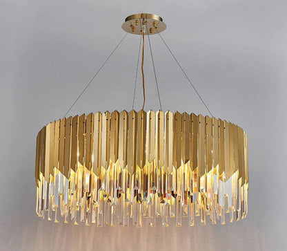 Drum Crystal LED Chandelier – Gold Finish, 3000K Warm