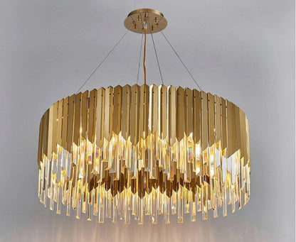 Drum Crystal LED Chandelier – Gold Finish, 3000K Warm