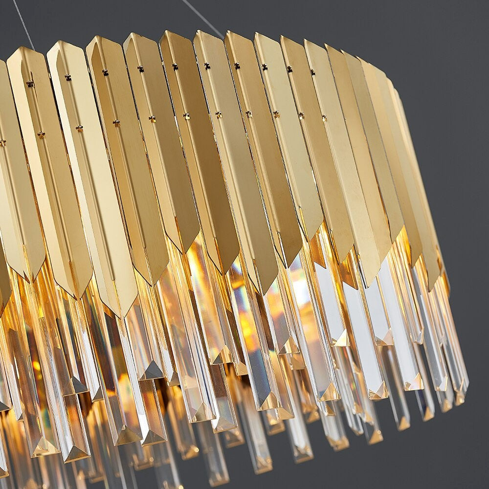 Drum Crystal LED Chandelier – Gold Finish, 3000K Warm