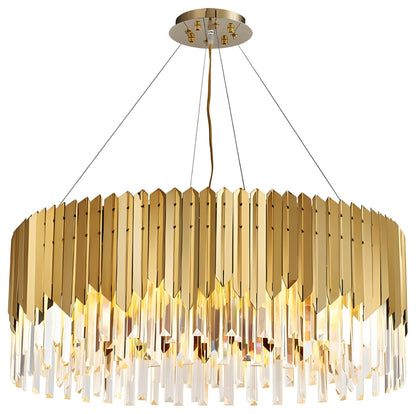 Drum Crystal LED Chandelier – Gold Finish, 3000K Warm