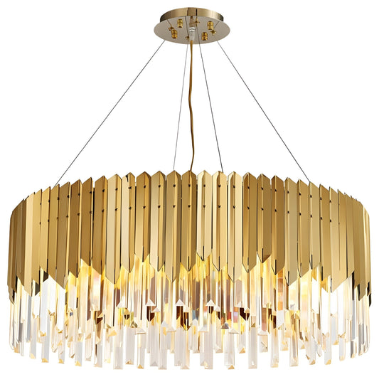 Drum Crystal LED Chandelier – Gold Finish, 3000K Warm